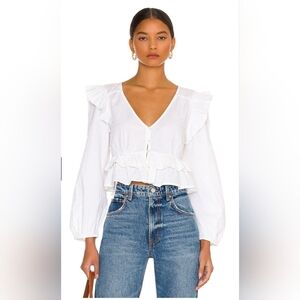 Cleobella Mandie Blouse in Ivory Size Medium Organic Cotton Boho Ruffle New